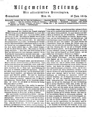 Allgemeine Zeitung Samstag 16. Januar 1819