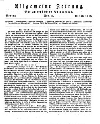 Allgemeine Zeitung Montag 18. Januar 1819