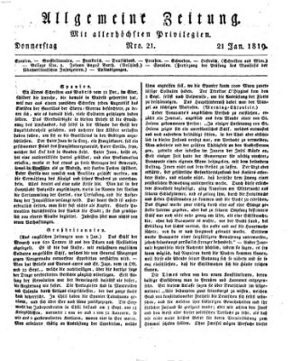 Allgemeine Zeitung Donnerstag 21. Januar 1819