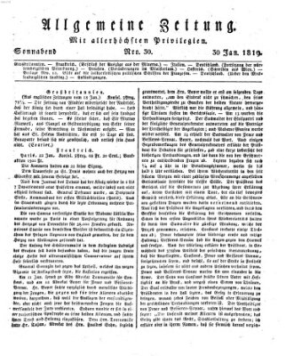 Allgemeine Zeitung Samstag 30. Januar 1819