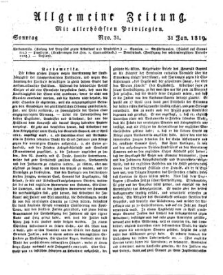 Allgemeine Zeitung Sonntag 31. Januar 1819