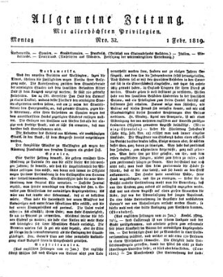 Allgemeine Zeitung Montag 1. Februar 1819