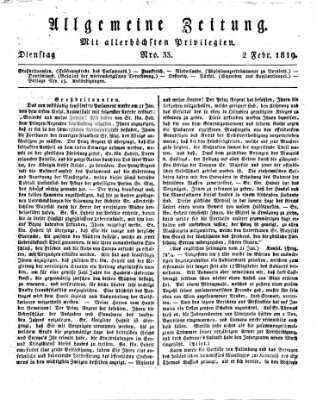 Allgemeine Zeitung Dienstag 2. Februar 1819