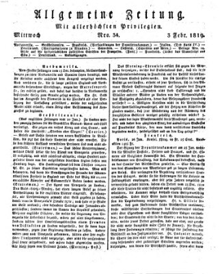 Allgemeine Zeitung Mittwoch 3. Februar 1819