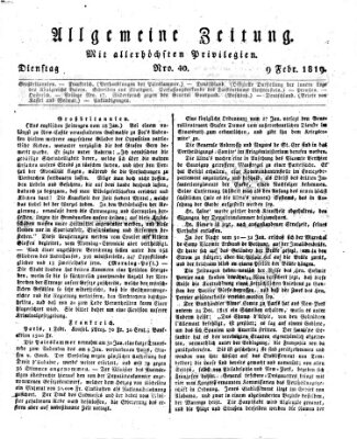 Allgemeine Zeitung Dienstag 9. Februar 1819