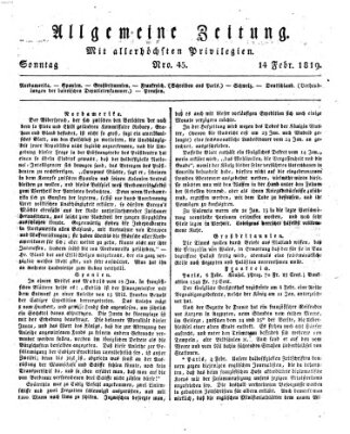 Allgemeine Zeitung Sonntag 14. Februar 1819