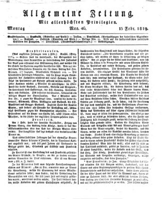 Allgemeine Zeitung Montag 15. Februar 1819