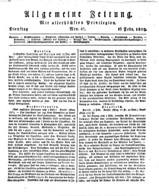 Allgemeine Zeitung Dienstag 16. Februar 1819