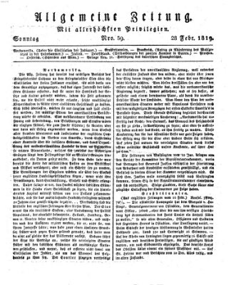 Allgemeine Zeitung Sonntag 28. Februar 1819