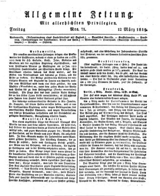 Allgemeine Zeitung Freitag 12. März 1819