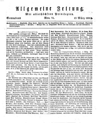 Allgemeine Zeitung Samstag 13. März 1819