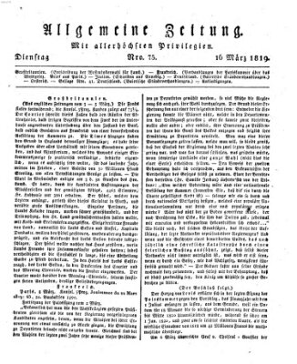 Allgemeine Zeitung Dienstag 16. März 1819