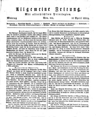 Allgemeine Zeitung Montag 12. April 1819