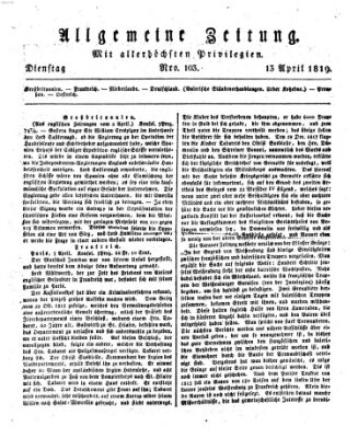 Allgemeine Zeitung Dienstag 13. April 1819