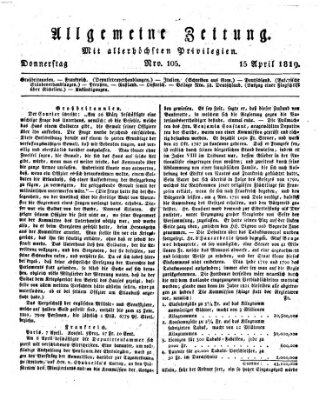 Allgemeine Zeitung Donnerstag 15. April 1819