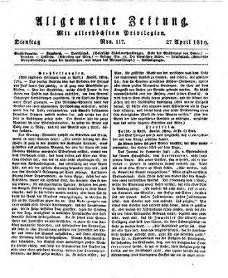 Allgemeine Zeitung Dienstag 27. April 1819