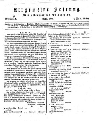 Allgemeine Zeitung Mittwoch 9. Juni 1819