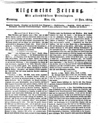 Allgemeine Zeitung Sonntag 27. Juni 1819