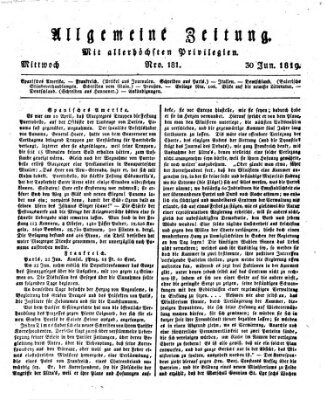 Allgemeine Zeitung Mittwoch 30. Juni 1819