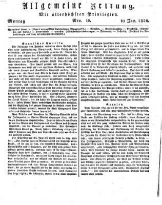 Allgemeine Zeitung Montag 10. Januar 1820