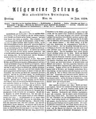 Allgemeine Zeitung Freitag 14. Januar 1820