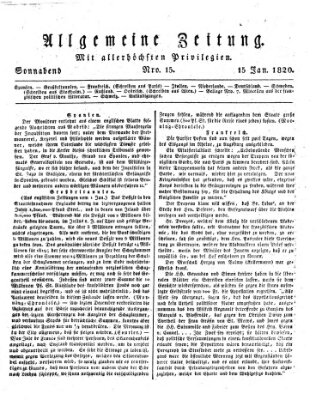 Allgemeine Zeitung Samstag 15. Januar 1820