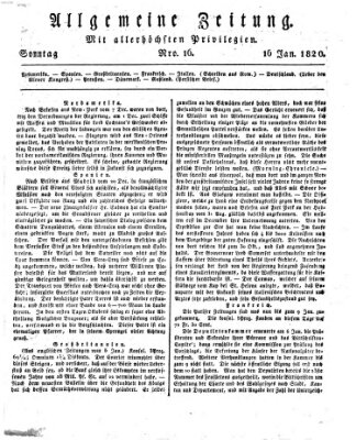 Allgemeine Zeitung Sonntag 16. Januar 1820