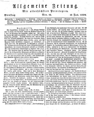 Allgemeine Zeitung Dienstag 18. Januar 1820