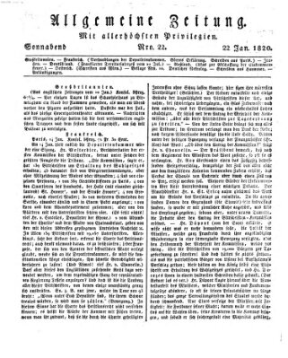 Allgemeine Zeitung Samstag 22. Januar 1820