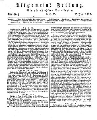 Allgemeine Zeitung Dienstag 25. Januar 1820