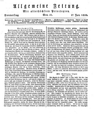 Allgemeine Zeitung Donnerstag 27. Januar 1820