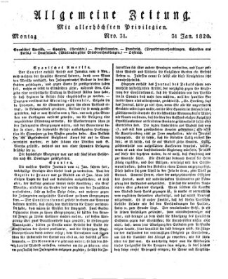 Allgemeine Zeitung Montag 31. Januar 1820