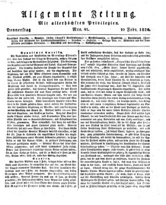 Allgemeine Zeitung Donnerstag 10. Februar 1820