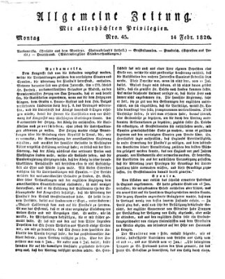 Allgemeine Zeitung Montag 14. Februar 1820