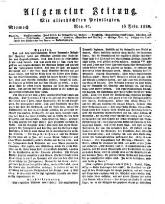 Allgemeine Zeitung Mittwoch 16. Februar 1820