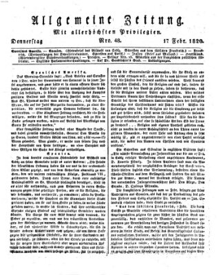 Allgemeine Zeitung Donnerstag 17. Februar 1820