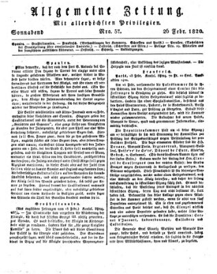 Allgemeine Zeitung Samstag 26. Februar 1820