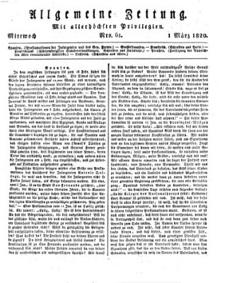 Allgemeine Zeitung Mittwoch 1. März 1820