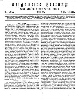 Allgemeine Zeitung Dienstag 7. März 1820