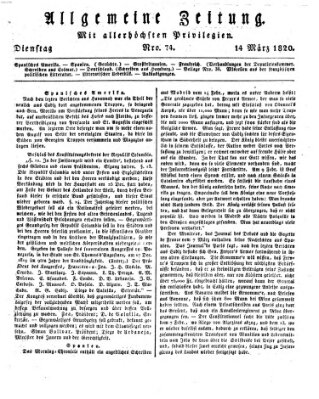 Allgemeine Zeitung Dienstag 14. März 1820