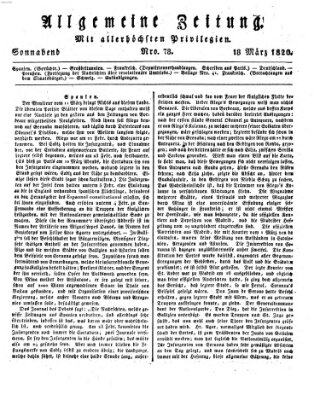 Allgemeine Zeitung Samstag 18. März 1820