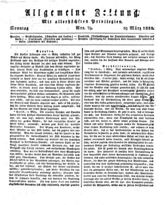 Allgemeine Zeitung Sonntag 19. März 1820