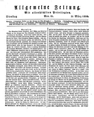 Allgemeine Zeitung Dienstag 21. März 1820