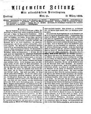 Allgemeine Zeitung Freitag 31. März 1820