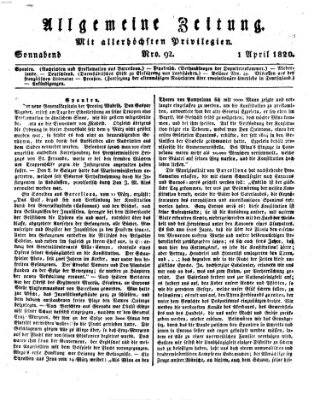 Allgemeine Zeitung Samstag 1. April 1820