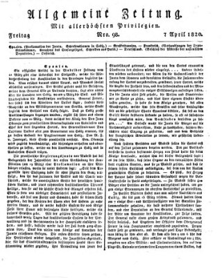 Allgemeine Zeitung Freitag 7. April 1820