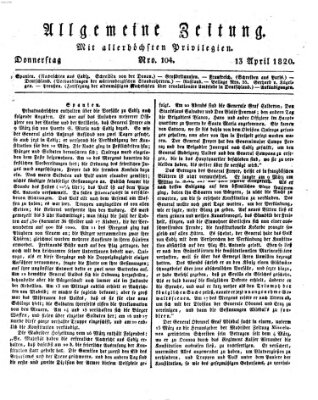 Allgemeine Zeitung Donnerstag 13. April 1820