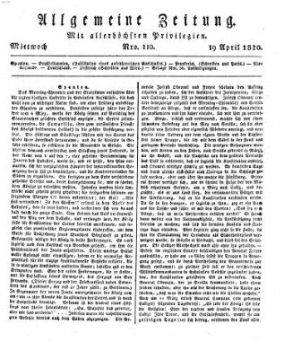 Allgemeine Zeitung Mittwoch 19. April 1820