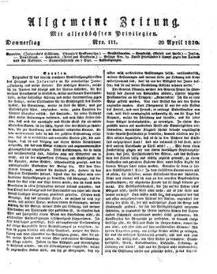 Allgemeine Zeitung Donnerstag 20. April 1820