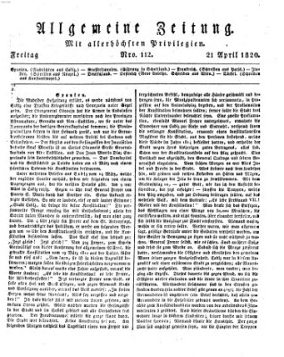 Allgemeine Zeitung Freitag 21. April 1820